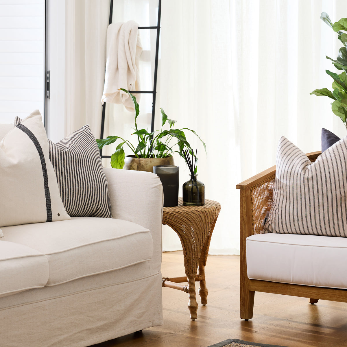 Neutral curtains framing a sunlit New Zealand interior