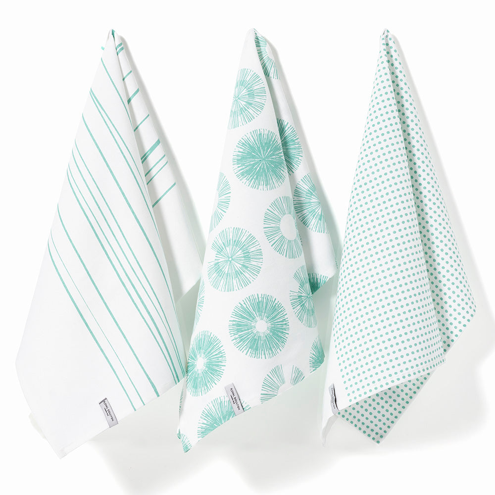 Royal Doulton Pacific Mint Tea Towel 3 Pack Lines & Dots